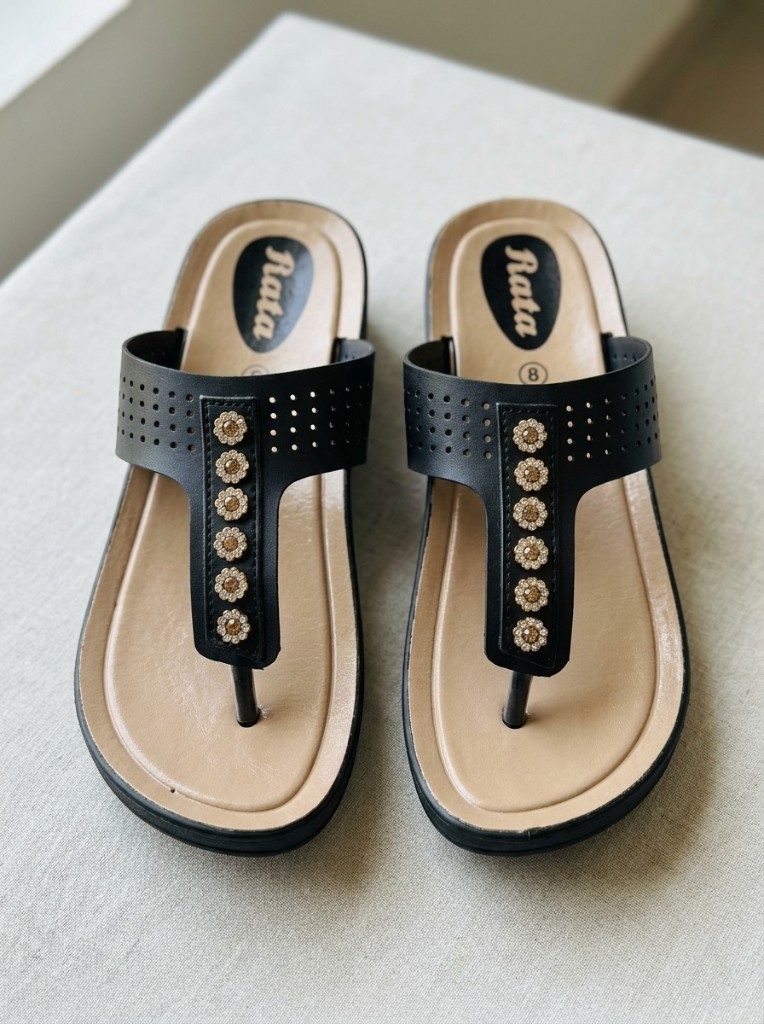 Rata Women’s T-Strap Crystal Slippers