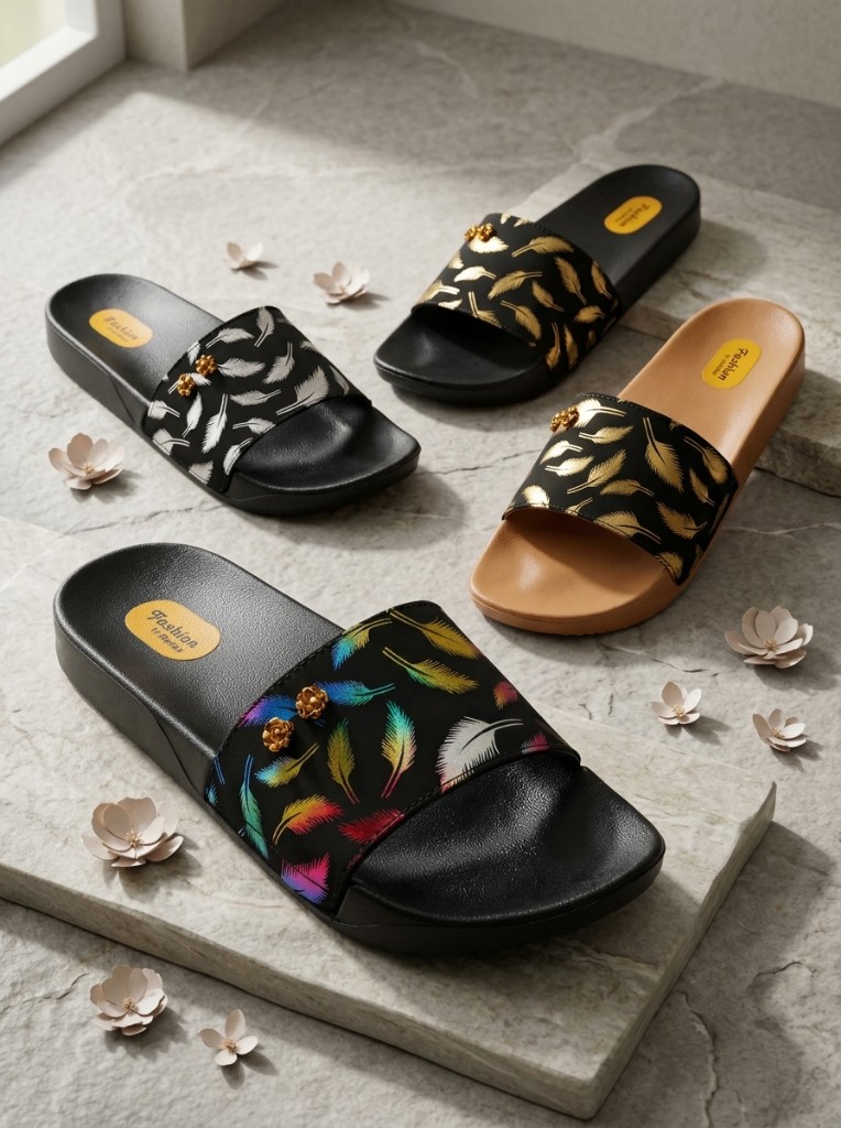 Women’s Fashion Feather Plume Slides 2