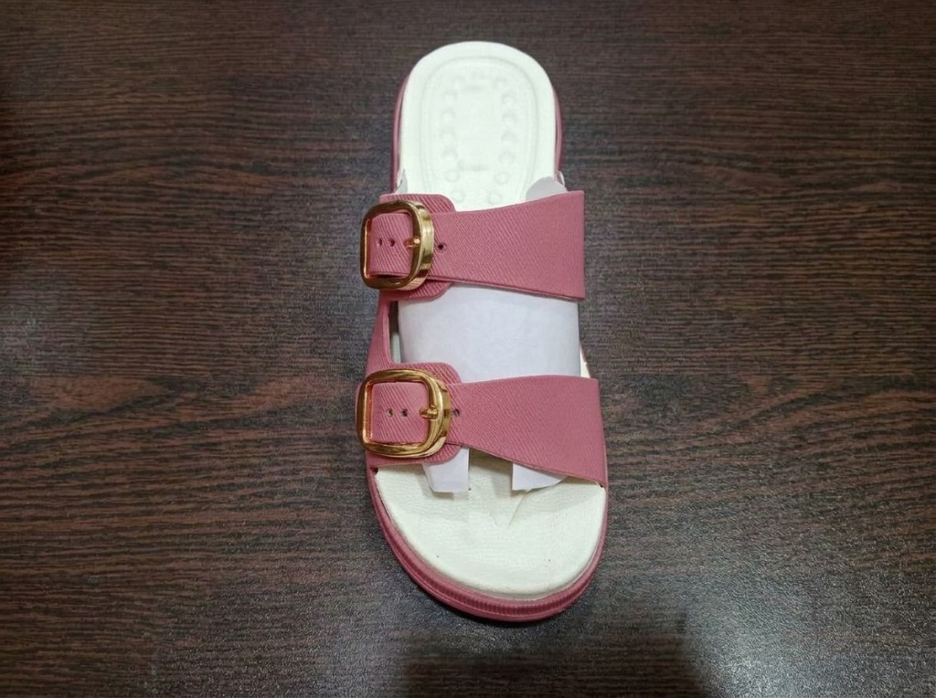 Women’s Fashion Gold Buckle Dual-Strap Slides 4