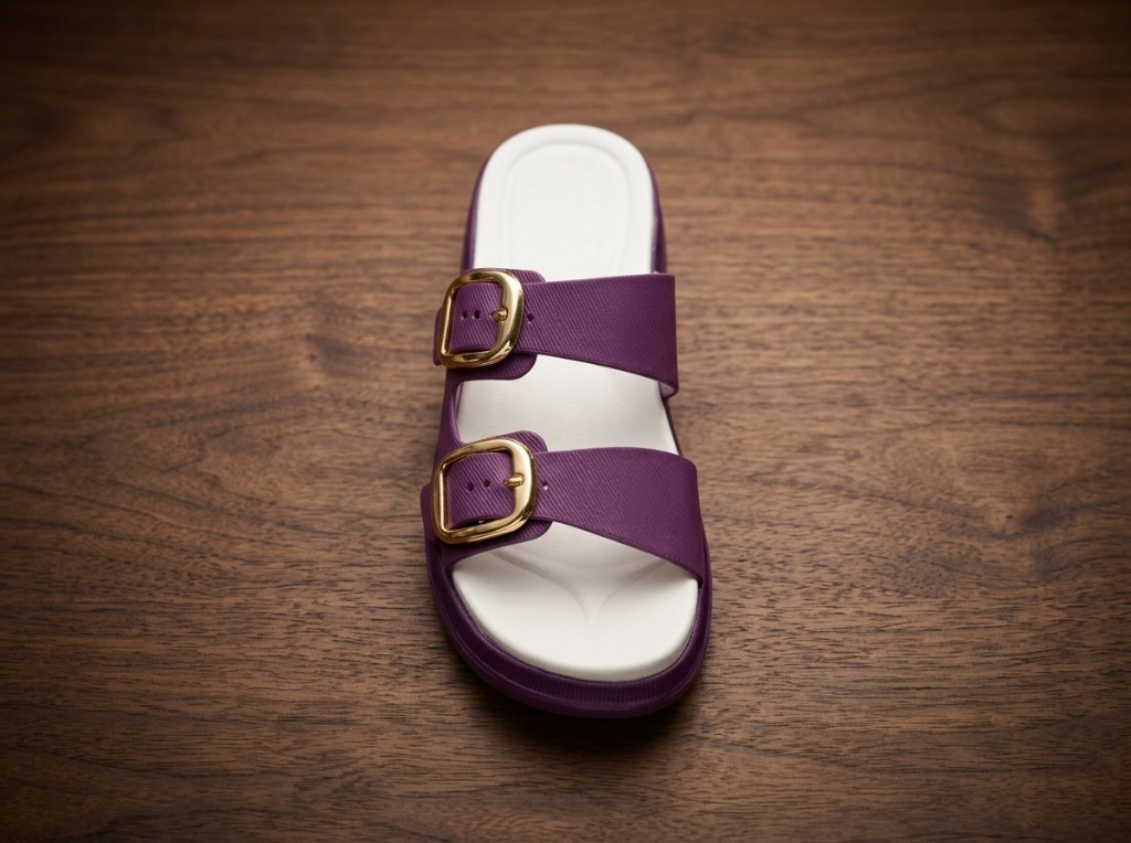Women’s Fashion Gold Buckle Dual-Strap Slides 2