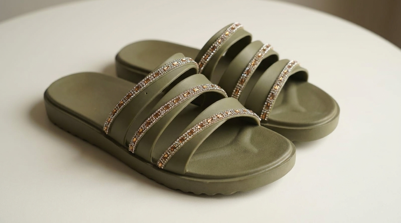 Women’s Sparkle Triple-Strap Slides 6
