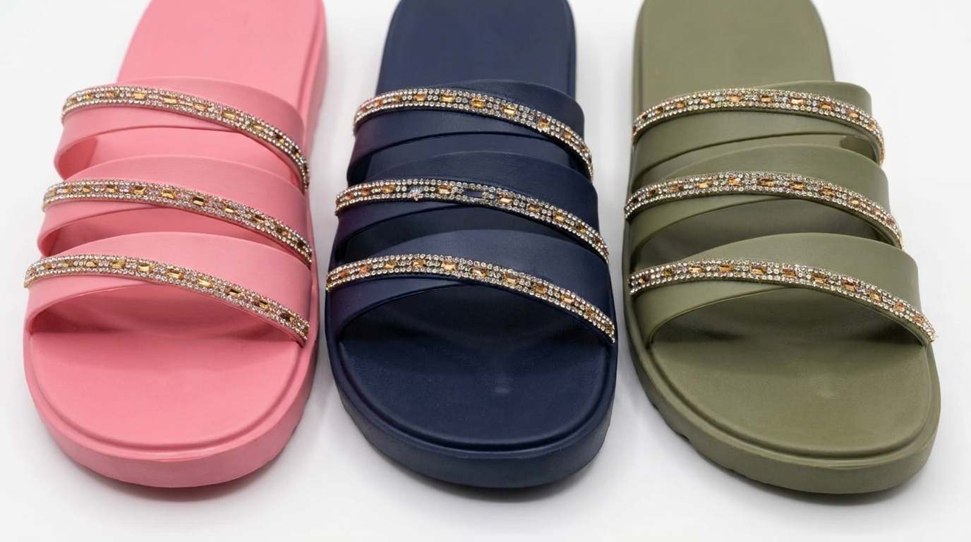 Women’s Sparkle Triple-Strap Slides 3